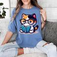 Adorable Book Lover Calico Cat With Reading Glasses Cute For Men Women Kids Women's Comfort Colors T-Shirt Chalky Mint