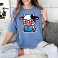 Adorable Book Lover Cow With Reading Glasses Cute Women's Comfort Colors T-Shirt Chalky Mint