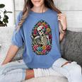 Book Lover Skeleton Reading With Dia De Los Muertos Flowers Women's Comfort Colors T-Shirt Chalky Mint