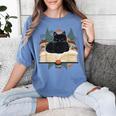 Cat On Open Book Mushrooms Ferns Dark Academia Women's Comfort Colors T-Shirt Chalky Mint