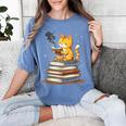 Cat Reading Books Women's Comfort Colors T-Shirt Chalky Mint Cat Reading Books Women's Comfort Colors T-Shirt Chalky Mint