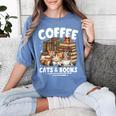 Coffee Cats And Books Cats And Reading Lovers Women's Comfort Colors T-Shirt Chalky Mint
