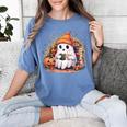 Cute Ghost Drinking Coffee Halloween Reading Book Retro Women's Comfort Colors T-Shirt Chalky Mint Cute Ghost Drinking Coffee Halloween Reading Book Retro Women's Comfort Colors T-Shirt Chalky Mint