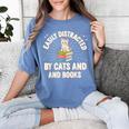 Easily Distracted By Cats & Books Tee Reader Book Worm Women's Comfort Colors T-Shirt Chalky Mint