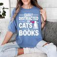 Easily Distracted By Cats And Books Cat & Book Lover Women's Comfort Colors T-Shirt Chalky Mint