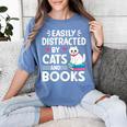 Easily Distracted By Cats And Books Cute Cat And Book Lovers Women's Comfort Colors T-Shirt Chalky Mint Easily Distracted By Cats And Books Cute Cat And Book Lovers Women's Comfort Colors T-Shirt Chalky Mint