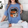 Fall Book Teacher Cat Books Halloween Autumn Librarian Women's Comfort Colors T-Shirt Chalky Mint