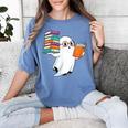 Ghost Reading Books Halloween Library Women's Comfort Colors T-Shirt Chalky Mint