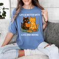 Life Is Better With Cats And Books Cute Cat Lover Women's Comfort Colors T-Shirt Chalky Mint