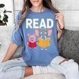 Pig Elephant Reading Cute Book Lover Bookworm Boys Girls Kid Women's Comfort Colors T-Shirt Chalky Mint