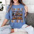 Spooky Halloween Bookshelf Bookcase Read More Books Women's Comfort Colors T-Shirt Chalky Mint