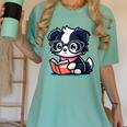 Adorable Book Lover Border Collie With Reading Glasses Cute Raglan Baseball Tee Women's Comfort Colors T-Shirt Violet