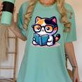 Adorable Book Lover Calico Cat With Reading Glasses Cute For Men Women Kids Women's Comfort Colors T-Shirt Violet