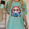 Adorable Book Lover Maine Coon Cat With Reading Glasses Cute Women's Comfort Colors T-Shirt Violet Adorable Book Lover Maine Coon Cat With Reading Glasses Cute Women's Comfort Colors T-Shirt Violet