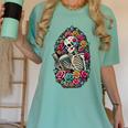 Book Lover Skeleton Reading With Dia De Los Muertos Flowers Women's Comfort Colors T-Shirt Violet