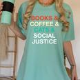Books Coffee Cats Social Justice Women's Comfort Colors T-Shirt Violet
