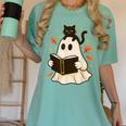 Books Ghost Reading Book Halloween Library Cat Fall Women's Comfort Colors T-Shirt Violet Books Ghost Reading Book Halloween Library Cat Fall Women's Comfort Colors T-Shirt Violet