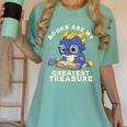 Books Are My Greatest Treasure Kawaii Dragon Reading Books Women's Comfort Colors T-Shirt Violet