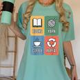 Books Yarn Coffee Repeat Crocheting Women's Comfort Colors T-Shirt Violet Books Yarn Coffee Repeat Crocheting Women's Comfort Colors T-Shirt Violet