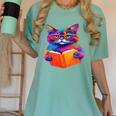Cat Book Shirt Colorful Cat Reading Book Women's Comfort Colors T-Shirt Violet Cat Book Shirt Colorful Cat Reading Book Women's Comfort Colors T-Shirt Violet