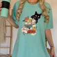 Cat And Books Flowers Reading Club Cat Lover Bookworm Women's Comfort Colors T-Shirt Violet