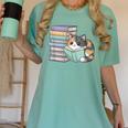 Cat On Books Pets Cats Reading Book Nerd Read Reader Bookcat Women's Comfort Colors T-Shirt Violet