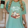 Coffee Cats & Books Cute Cat Book Lover Reading Women's Comfort Colors T-Shirt Violet Coffee Cats & Books Cute Cat Book Lover Reading Women's Comfort Colors T-Shirt Violet
