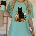 Cute Cat Book Flowers Women's Comfort Colors T-Shirt Violet Cute Cat Book Flowers Women's Comfort Colors T-Shirt Violet