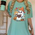 Cute Cozy Ghost Reading With Cat Book Lover Autumn Fall Women's Comfort Colors T-Shirt Violet Cute Cozy Ghost Reading With Cat Book Lover Autumn Fall Women's Comfort Colors T-Shirt Violet