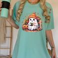 Cute Ghost Drinking Coffee Halloween Reading Book Retro Women's Comfort Colors T-Shirt Violet Cute Ghost Drinking Coffee Halloween Reading Book Retro Women's Comfort Colors T-Shirt Violet