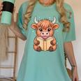 Cute Highland Cow Reading Book Women's Comfort Colors T-Shirt Violet Cute Highland Cow Reading Book Women's Comfort Colors T-Shirt Violet