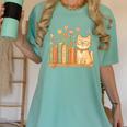 Cute Kawaii Cat Books Flowers Women's Comfort Colors T-Shirt Violet