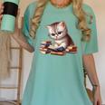 Cute Kitten Bookworm Adorable Cat With Glasses Reading Book Women's Comfort Colors T-Shirt Violet