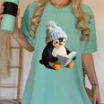 Cute Penguin Reading Book Faux-Crochet Print Women's Comfort Colors T-Shirt Violet