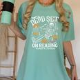 Dead Set On Reading Skeleton Halloween Book Lover Women's Comfort Colors T-Shirt Violet Dead Set On Reading Skeleton Halloween Book Lover Women's Comfort Colors T-Shirt Violet