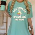 Easily Distracted By Cats & Books Tee Reader Book Worm Women's Comfort Colors T-Shirt Violet