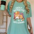 Easily Distracted By Cats And Books Cute Cat Sleeping Girls Women's Comfort Colors T-Shirt Violet