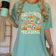 Fall In Love With Reading Book Autumn Pumpkins And Teachers Women's Comfort Colors T-Shirt Violet