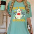 Ghost Reading Books Teacher Student Halloween Read More Book Women's Comfort Colors T-Shirt Violet Ghost Reading Books Teacher Student Halloween Read More Book Women's Comfort Colors T-Shirt Violet