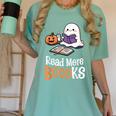 Halloween Teacher Women Cute Reading Ghost Read More Books Women's Comfort Colors T-Shirt Violet