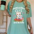 Just A Girl That Loves Cats And Books Cute Cat & Bookwork Women's Comfort Colors T-Shirt Violet Just A Girl That Loves Cats And Books Cute Cat & Bookwork Women's Comfort Colors T-Shirt Violet