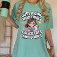 Kawaii Cat And Books Just A Girl Who Loves Both Women's Comfort Colors T-Shirt Violet Kawaii Cat And Books Just A Girl Who Loves Both Women's Comfort Colors T-Shirt Violet