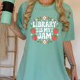 Library Is My Jam Librarian Book Lover Strawberry Women's Comfort Colors T-Shirt Violet Library Is My Jam Librarian Book Lover Strawberry Women's Comfort Colors T-Shirt Violet