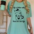 Life Is Better With Books Cats And Coffee Shirt Women's Comfort Colors T-Shirt Violet