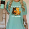 Life Is Better With Cats And Books Cute Cat Lover Women's Comfort Colors T-Shirt Violet