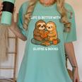 Life Is Better With Sloths And Books Cute Sloth Lover Women's Comfort Colors T-Shirt Violet