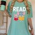 Pig Elephant Reading Cute Book Lover Bookworm Boys Girls Kid Women's Comfort Colors T-Shirt Violet
