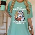 Read Banned Books Drink Coffee Fight Evil Cat Women's Comfort Colors T-Shirt Violet Read Banned Books Drink Coffee Fight Evil Cat Women's Comfort Colors T-Shirt Violet