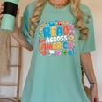 Reads Across Tee America Books Reader Reading Teacher Women's Comfort Colors T-Shirt Violet