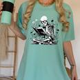 Skeleton Skull Halloween Book Reading Books Lover Teacher Women's Comfort Colors T-Shirt Violet